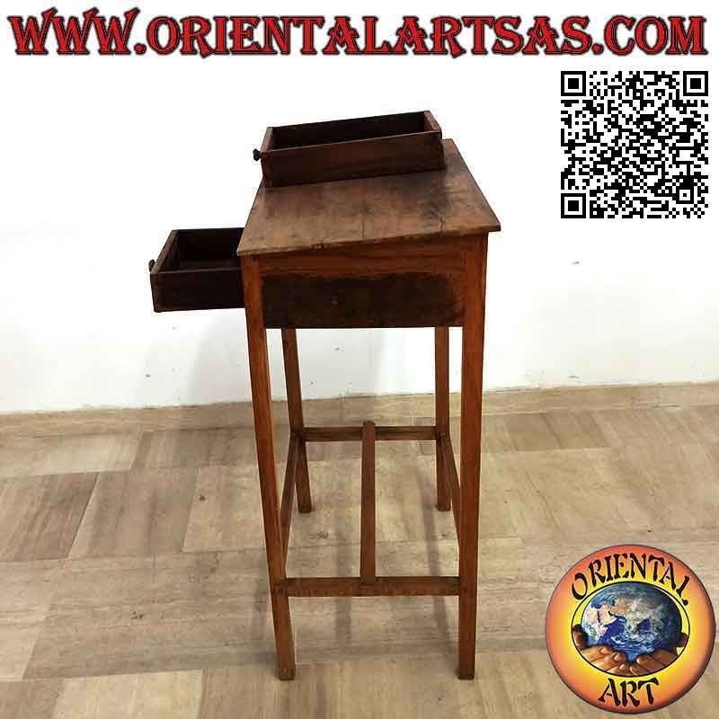 Tavolo alto per conferenze con 2 cassetti in legno antico di teak