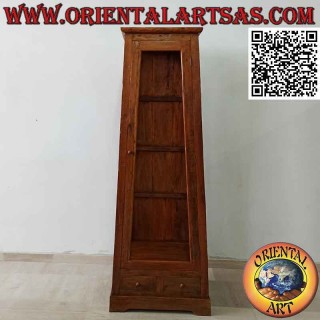Vetrina alta a piramide trapezoidale in legno antico di teak