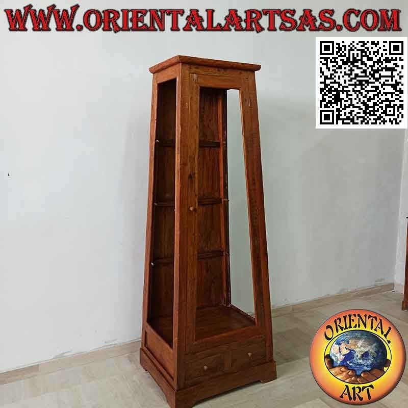 High trapezoidal pyramid showcase in antique teak wood