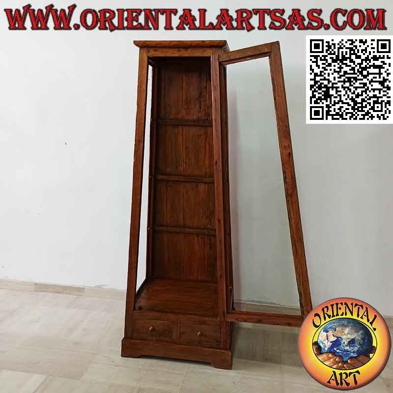 Vetrina alta a piramide trapezoidale in legno antico di teak