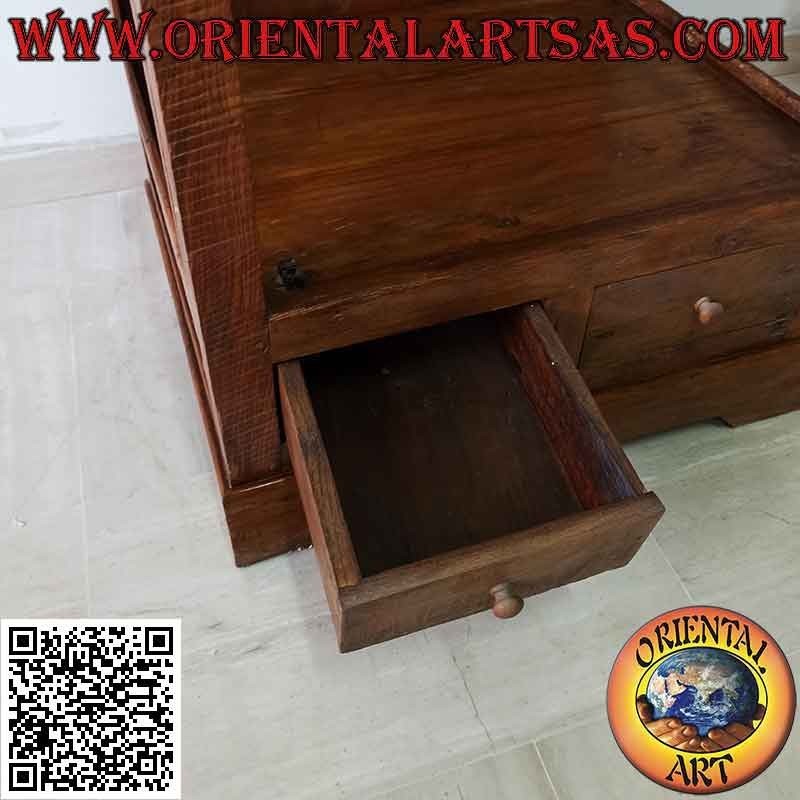 Vitrina de pirámide trapezoidal alta en madera de teca antigua
