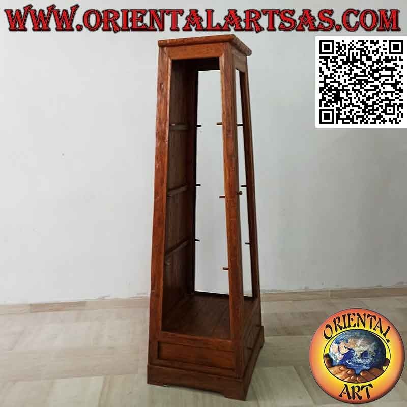 Vitrine haute pyramide trapézoïdale en bois de teck ancien
