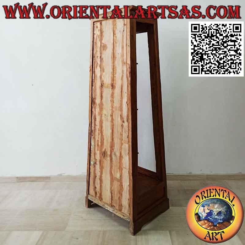 Vetrina alta a piramide trapezoidale in legno antico di teak