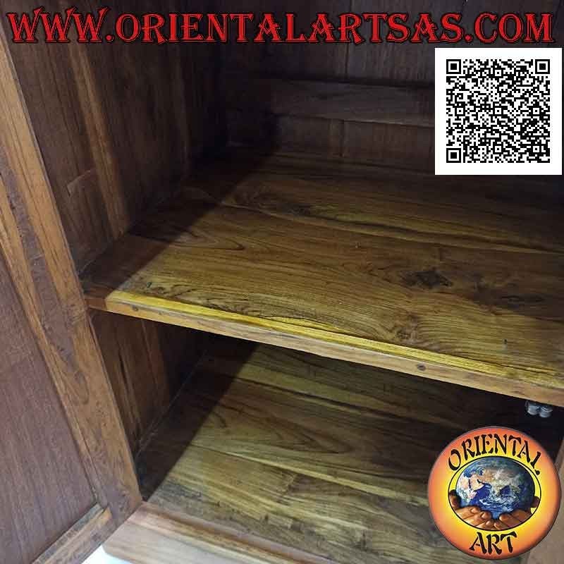 Buffet haut avec 3 tiroirs et 3 portes vitrées et 3 portes fermées en bois de teck massif