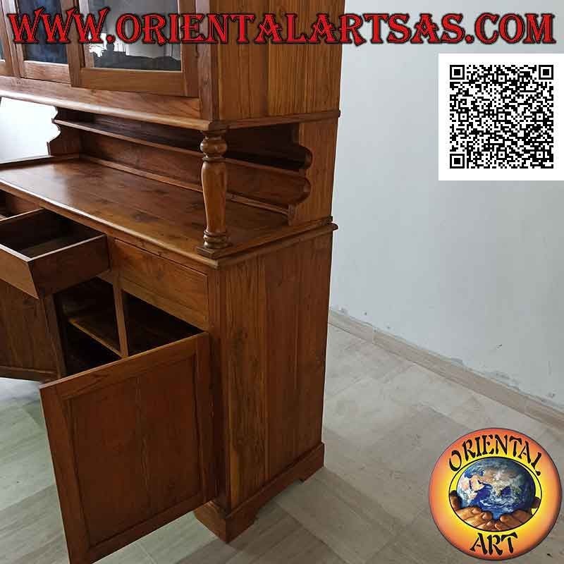 Hohes Sideboard mit 3 Schubladen und 3 Glastüren und 3 geschlossenen Türen aus massivem Teakholz