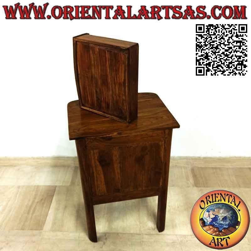 Bedside table with three drawers with high feet in teak wood