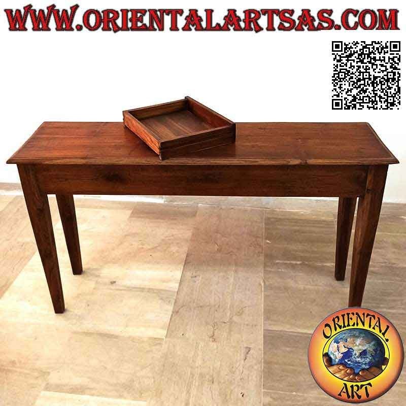 Table console à trois tiroirs avec pieds carrés à pointes en bois de teck