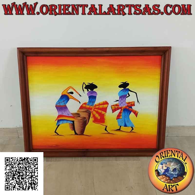 Handgemaltes Bild auf Holz im Sahara-Stil, "Musiker und Tänzer"