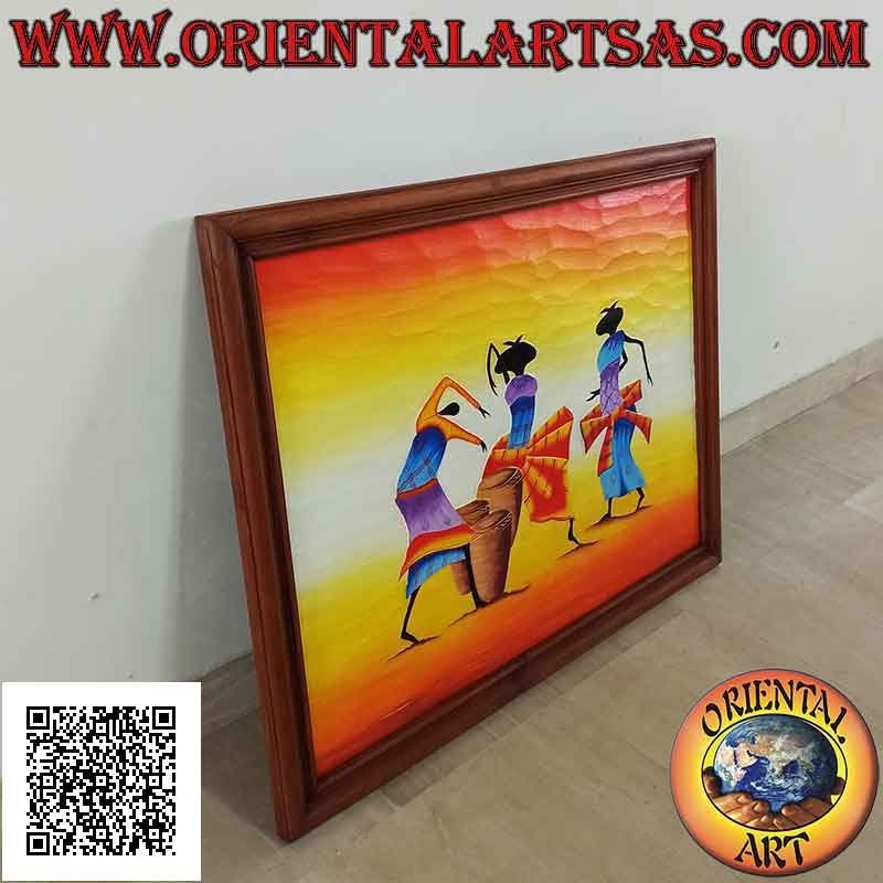 Handgemaltes Bild auf Holz im Sahara-Stil, "Musiker und Tänzer"