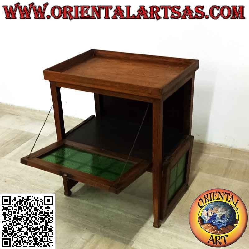Tavolino bar a vetrinetta (vetri verdi) in legno antico di teak