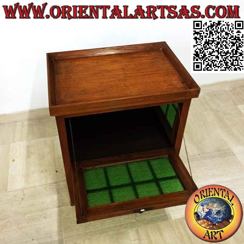 Stehtisch mit Glasschrank (grünes Glas) aus antikem Teakholz