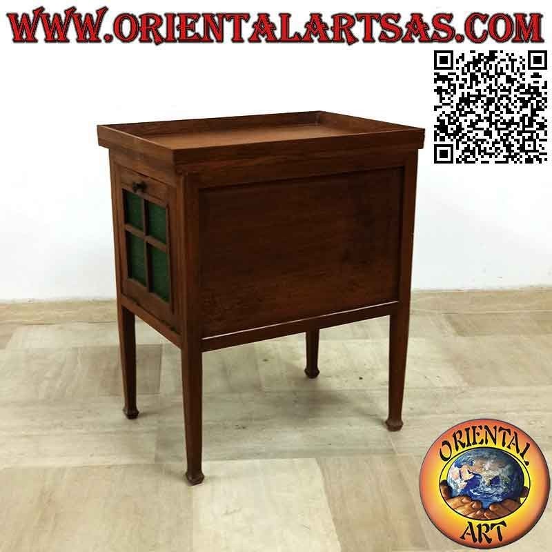 Table de bar avec meuble en verre (verre vert) en bois de teck ancien