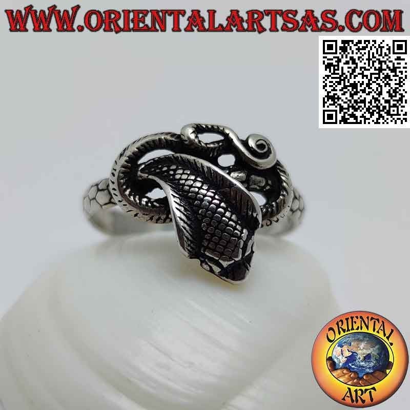 Silver ring in the shape of a shaped and twisted "cobra" snake