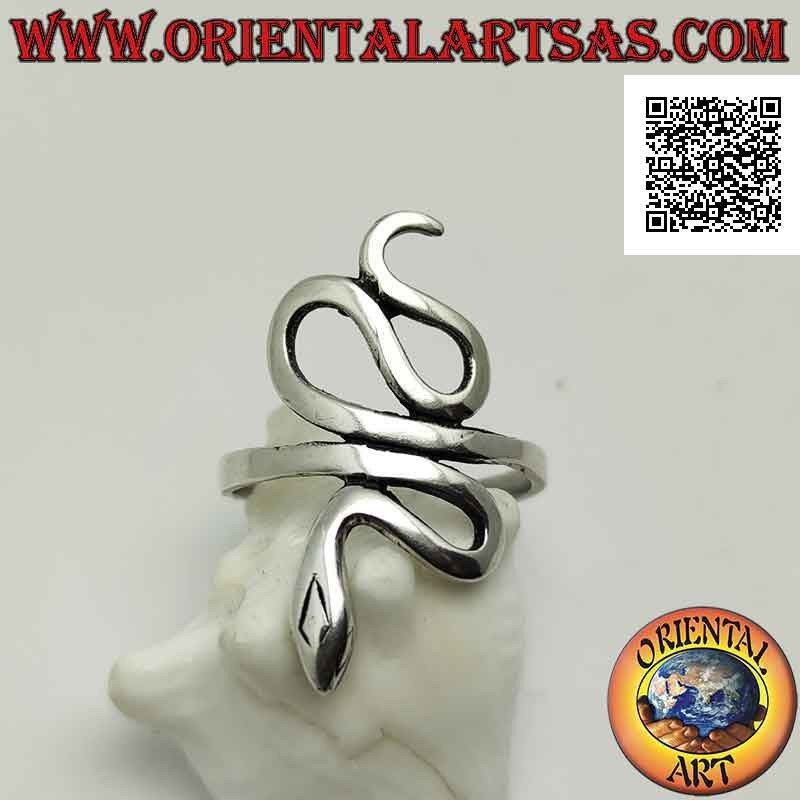 Bague en argent en forme de serpent "serpent" à peau lisse en mouvement sinueux