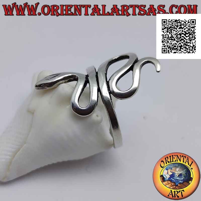 Bague en argent en forme de serpent "serpent" à peau lisse en mouvement sinueux