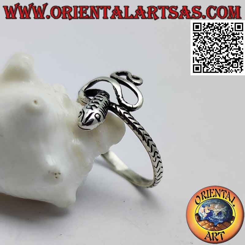 Silver ring in the shape of a shaped and twisted snake (small)