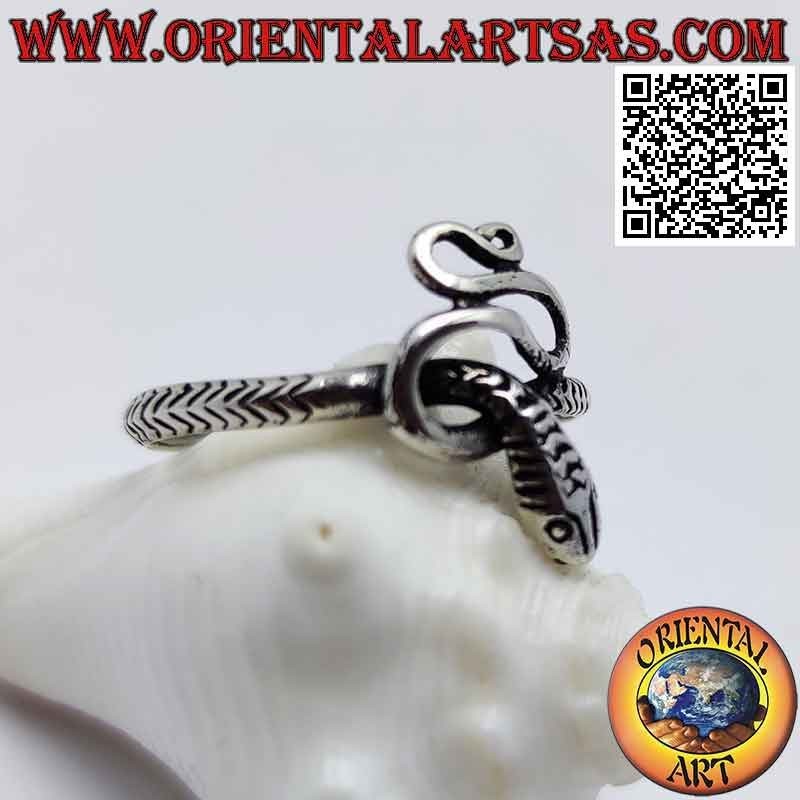 Silver ring in the shape of a shaped and twisted snake (small)