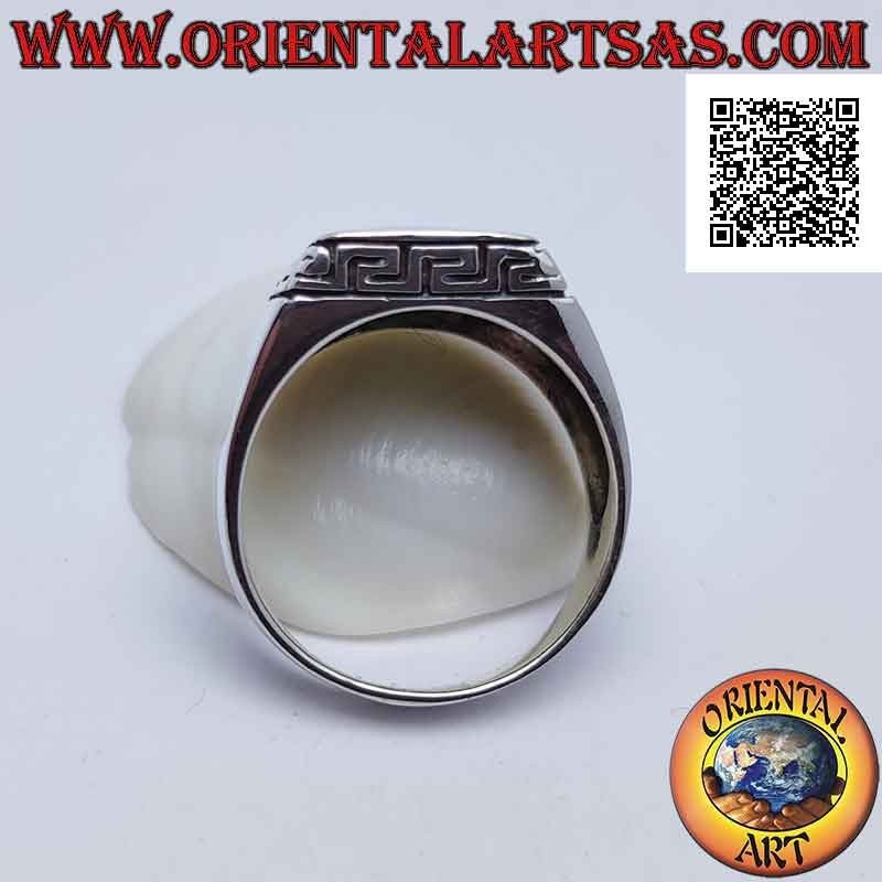 Silver ring with rectangular natural turquoise surrounded by a Greek engraving (27)