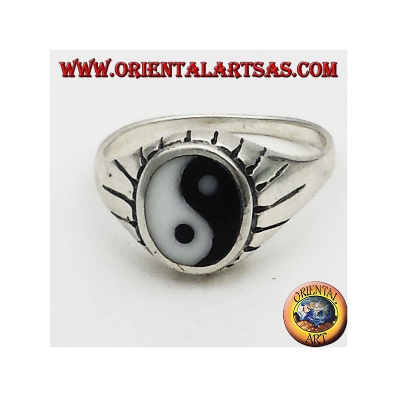 poutres argent yin yang Tao anneau sculpté