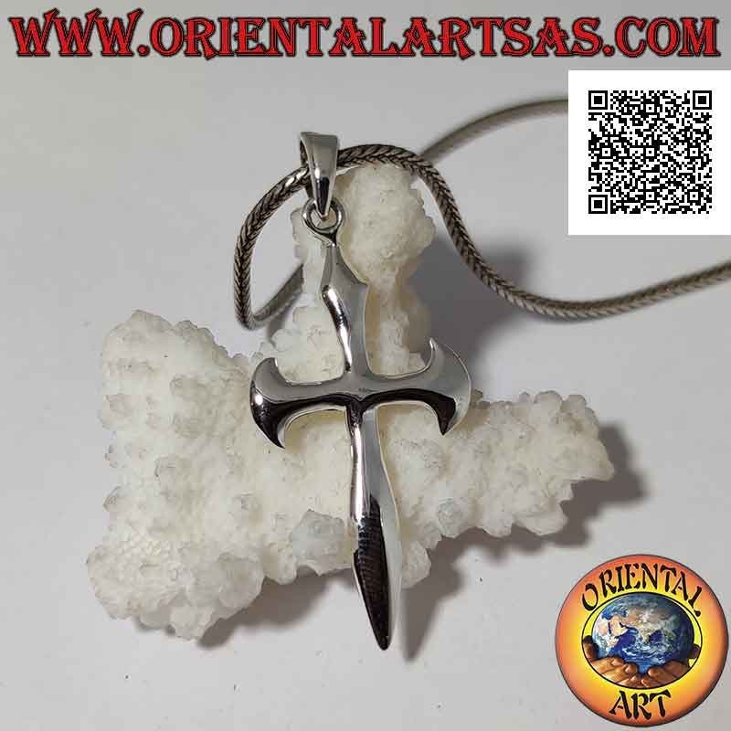 Silver pendant, smooth slightly rounded Santiago de Compostela cross