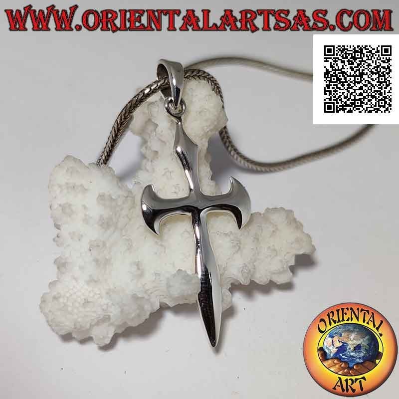 Silver pendant, smooth slightly rounded Santiago de Compostela cross