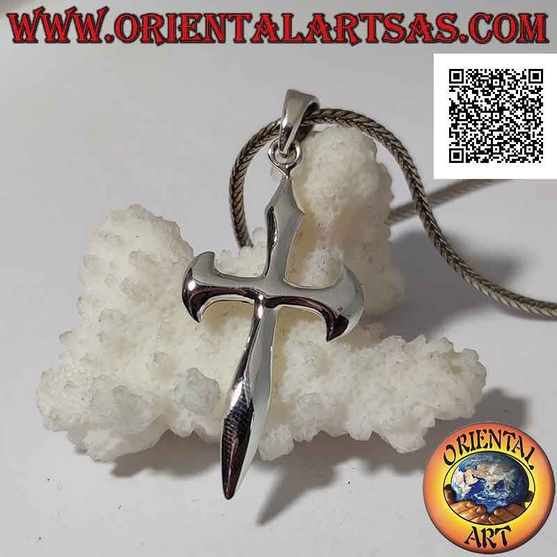 Silver pendant, smooth slightly rounded Santiago de Compostela cross