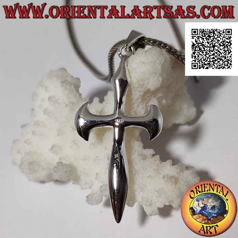 Silver pendant, smooth slightly rounded Santiago de Compostela cross