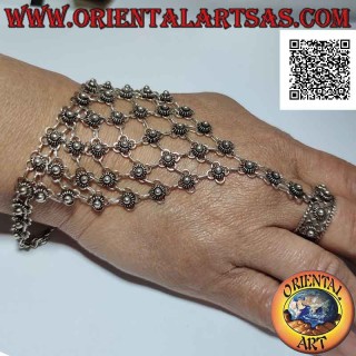 Ils s'embrassent en argent 925 ‰ petites fleurs reliées entre elles et bague fleur ajustable