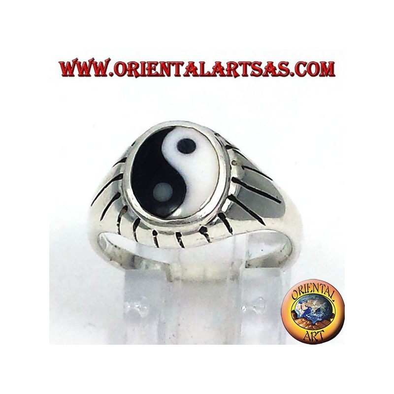 Silber Yin Yang Tao Ring geschnitzten Balken