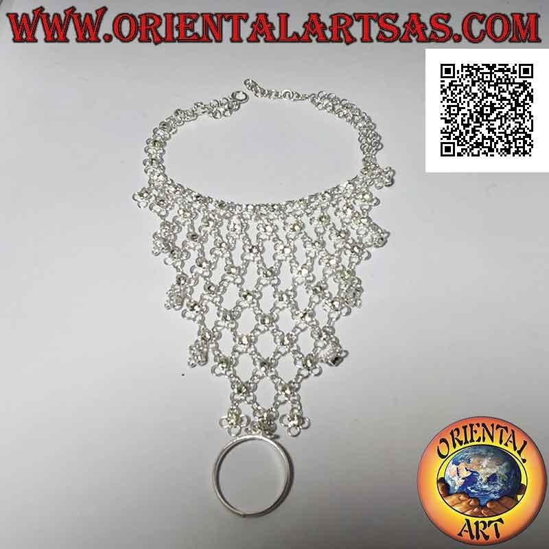 Ils s'embrassent en argent 925 ‰, petites fleurs avec zircon blanc central reliés entre eux et anneau réglable