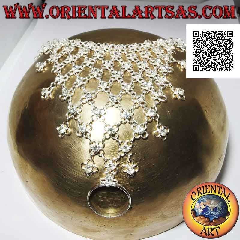 They kiss in 925 ‰ silver, small flowers with central white zircon linked together and adjustable ring