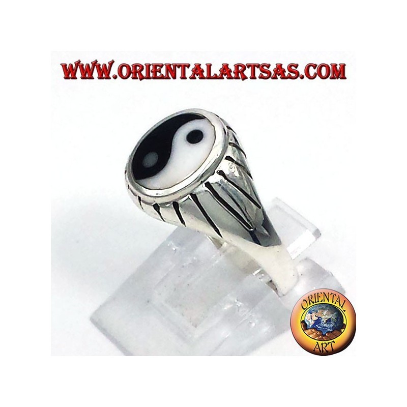 poutres argent yin yang Tao anneau sculpté