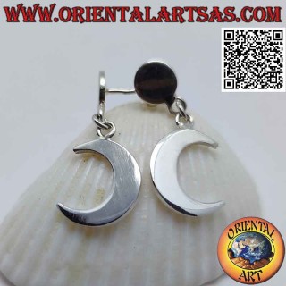Boucles d'oreilles en argent avec plaque à lobe lisse et pendentif croissant de lune lisse