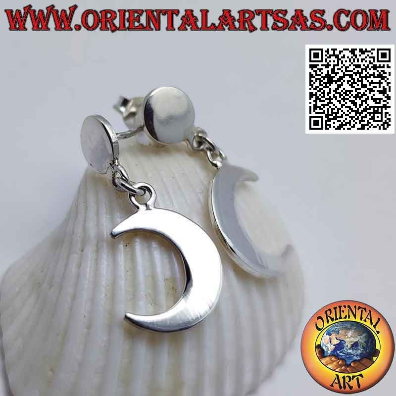 Boucles d'oreilles en argent avec plaque à lobe lisse et pendentif croissant de lune lisse