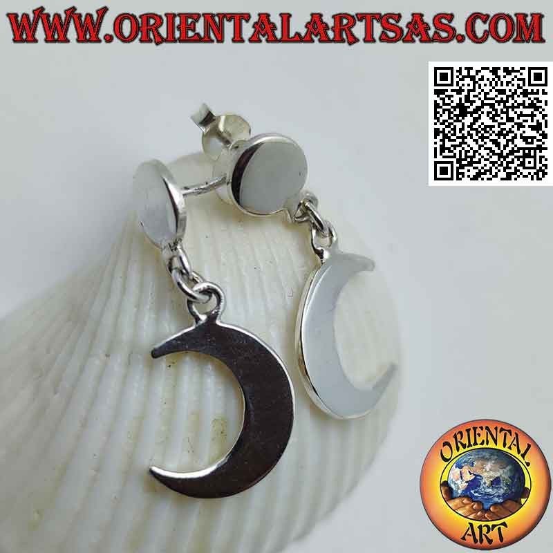 Pendientes de plata con placa de lóbulo lisa y colgante lisa de media luna