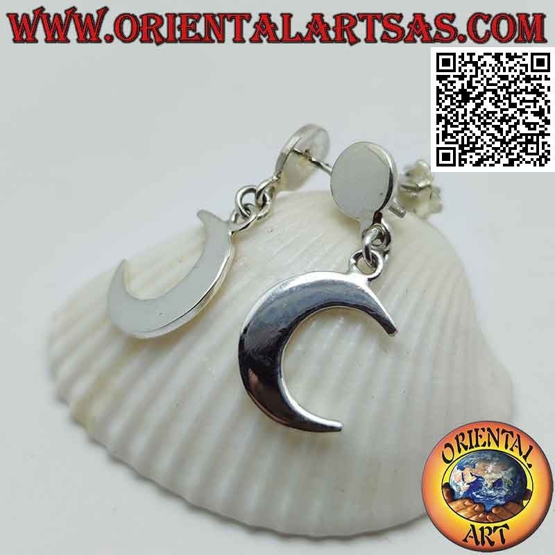 Orecchini in argento con piastra liscia da lobo e mezzaluna liscia pendente