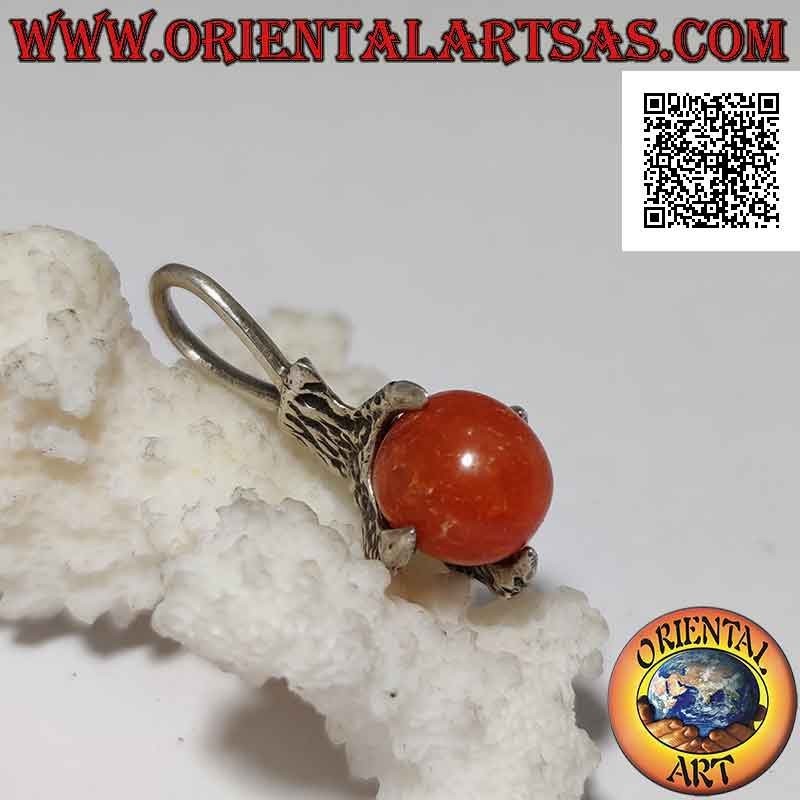 Silver pendant, carnelian egg grabbed by a four-clawed paw