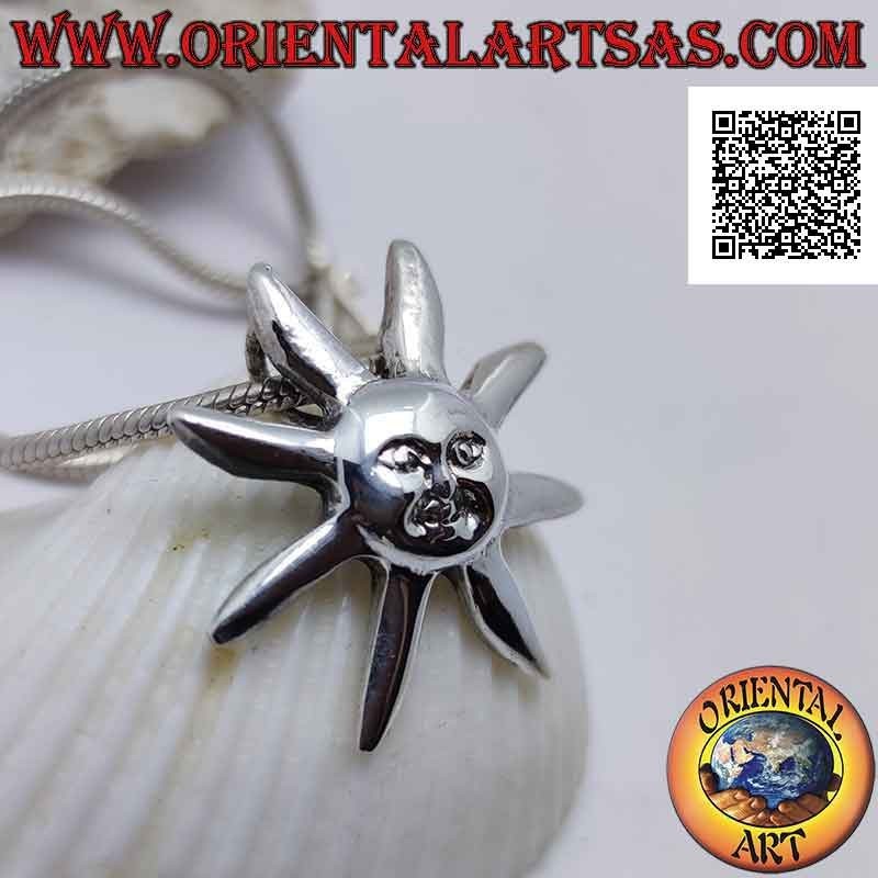 Sun Face Smooth Silver 925 Pendant - Energy and Joy