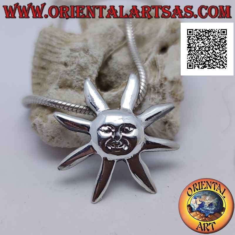 Sun Face Smooth Silver 925 Pendant - Energy and Joy
