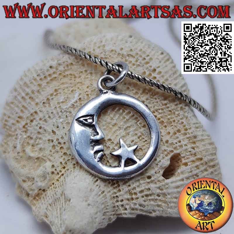 Silver pendant, moon and star in the circle