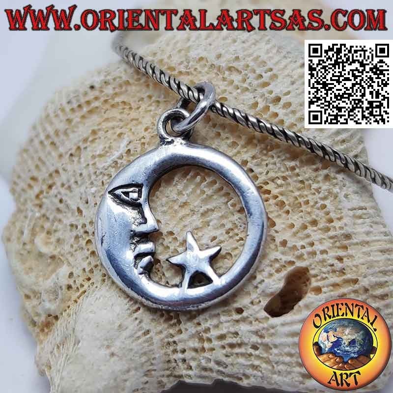 Silver pendant, moon and star in the circle