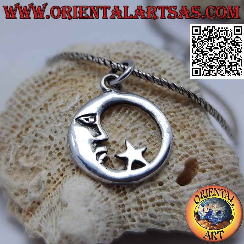 Silver pendant, moon and star in the circle