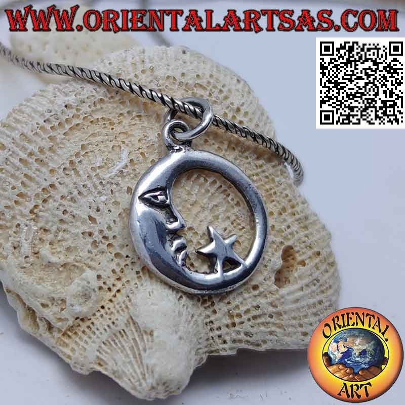 Pendentif en argent, lune et étoile dans le cercle