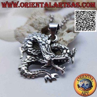 Ciondolo in argento, drago Lindworm attorcigliato ad infinito