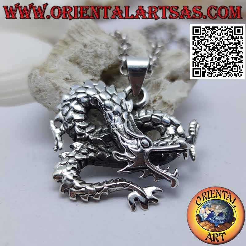 Silver pendant, Lindworm dragon twisted into infinity