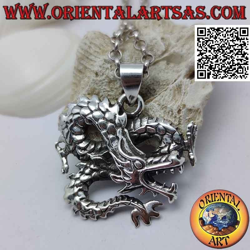 Silver pendant, Lindworm dragon twisted into infinity
