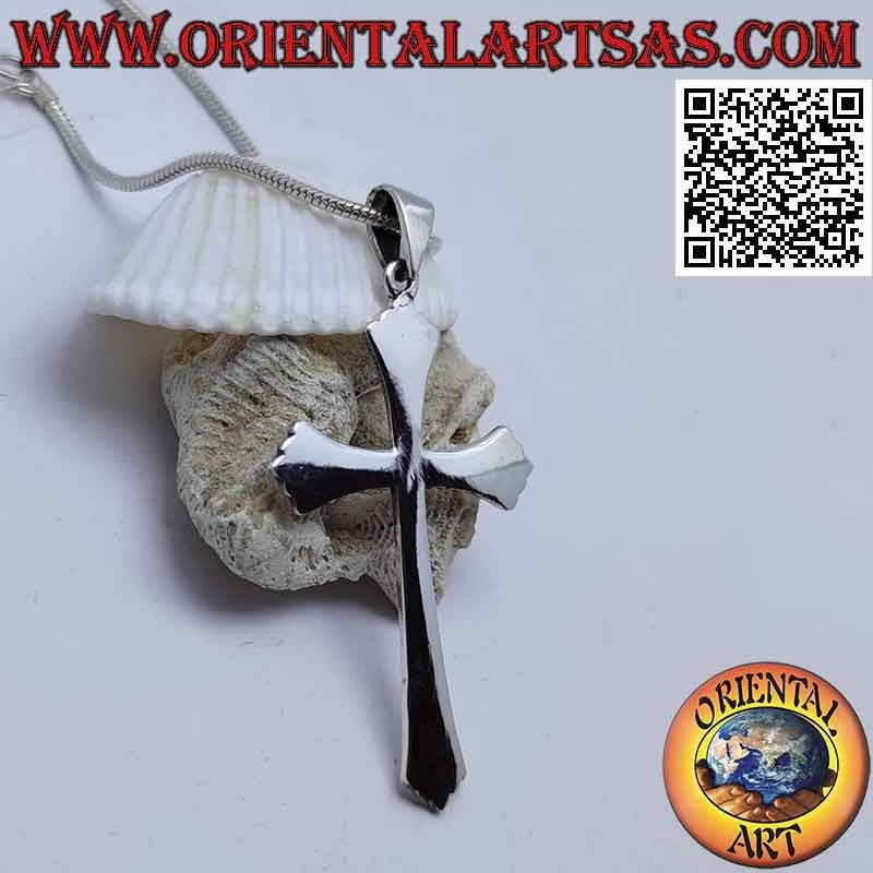 Colgante de plata cruz latina cristiana de cinco lóbulos lisa y plana