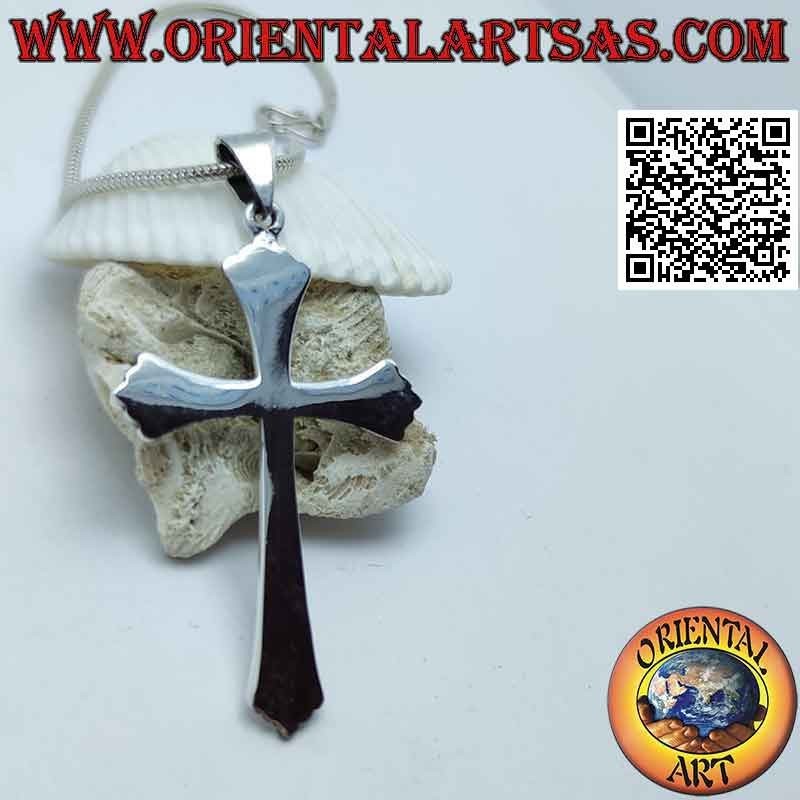 Pendentif en argent croix latine chrétienne à cinq lobes lisse et plate