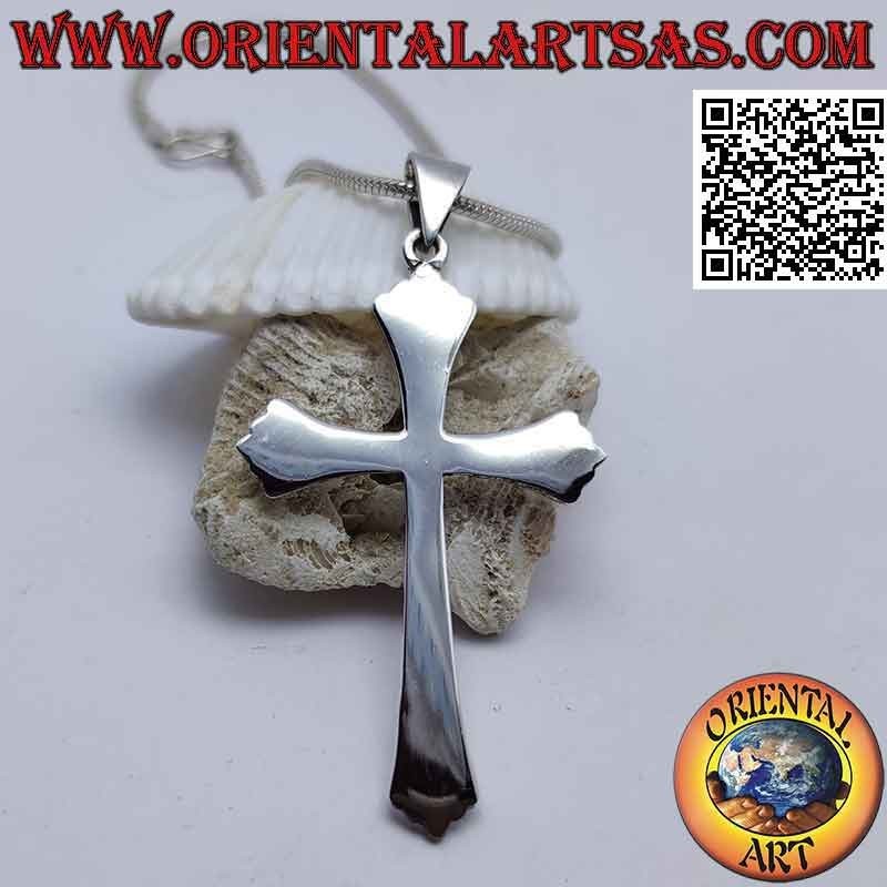 Silver pendant five-lobed Christian Latin cross smooth and flat