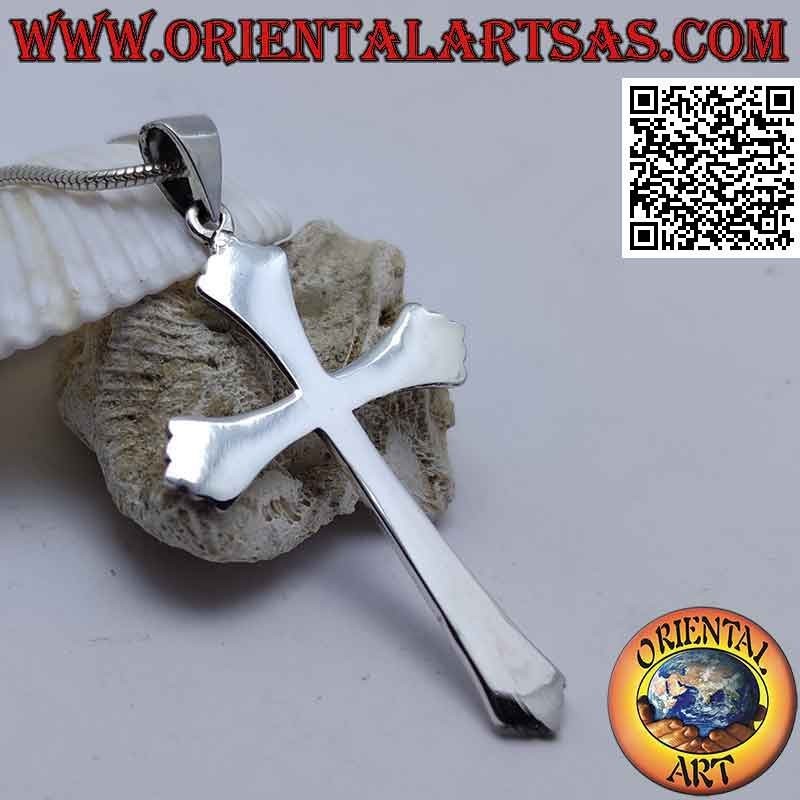 Silver pendant five-lobed Christian Latin cross smooth and flat